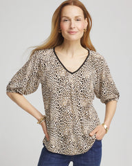 Chico's | Leopard Braided Linen Top/ Ecru
