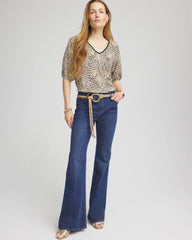 Chico's | Leopard Braided Linen Top/ Ecru