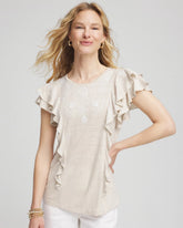 Chico's | Embroidered Flutter-Sleeve Tee/ River Rock