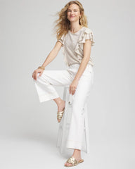Chico's | Embroidered Flutter-Sleeve Tee/ River Rock