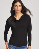 Chico's | Embellished Cowlneck Dolman Tee/ Black