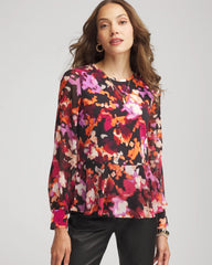 Chico's | Printed Chiffon Peplum Top/ Black
