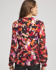 Chico's | Printed Chiffon Peplum Top/ Black