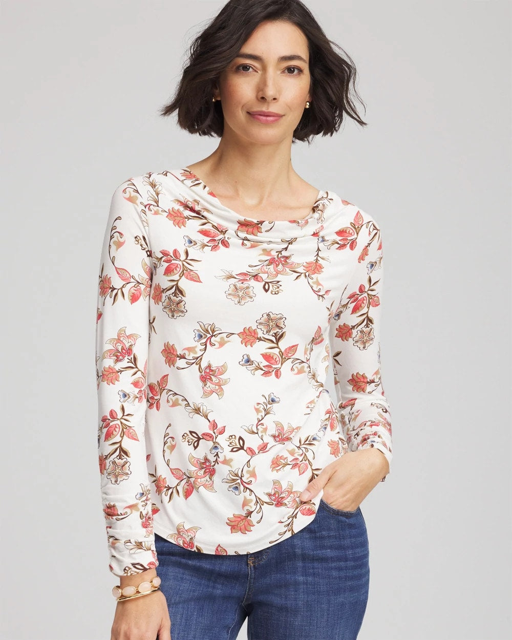 Chico's | Touch of Cool™ Long-Sleeved Cowlneck Tee/ Ecru