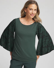 Chico's | Touch of Cool™ Burnout Angel-Sleeved Top/ Darkest Spruce