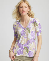 Chico's | Floral Slub Henley Tee/ Alabaster