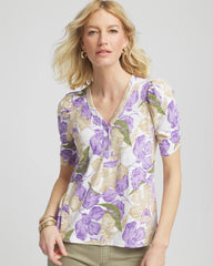 Chico's | Floral Slub Henley Tee/ Alabaster