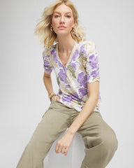 Chico's | Floral Slub Henley Tee/ Alabaster