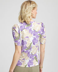 Chico's | Floral Slub Henley Tee/ Alabaster