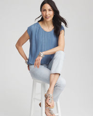 Chico's | Melange Pleated Bubble-Hem Top/ Indigo