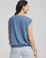 Chico's | Melange Pleated Bubble-Hem Top/ Indigo