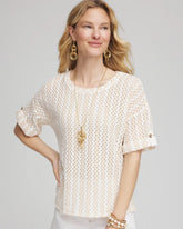Chico's | Textured Roll Cuff Tee/ Glistening Sand