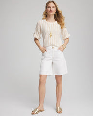 Chico's | Textured Roll Cuff Tee/ Glistening Sand