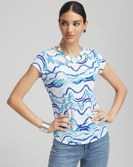 Chico's | Ocean Waves Cap Sleeve Dolman Tee/ Alabaster