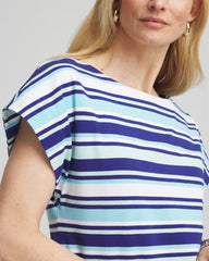 Chico's | Stripe Modern Cap Sleeve Tee/ Paradiso Blue