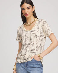 Chico's | Panther Sweater-Trim Linen Tee/ Glistening Sand