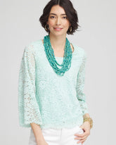 Chico's | Scalloped Hem Lace Top/ Teal Waters