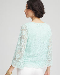 Chico's | Scalloped Hem Lace Top/ Teal Waters