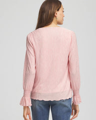 Chico's | Crinkle Bodre Voop Neck Top/ Blushed