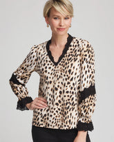 Chico's | Animal Print Long-Sleeved Top/ English Cream