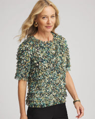 Chico's | Foiled Mesh Ruffle Crop Tee/ Darkest Spruce