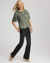 Chico's | Foiled Mesh Ruffle Crop Tee/ Darkest Spruce
