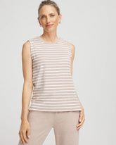 Chico's | Zenergy® UPF Sleeveless Metallic-Striped Tank/ Light Taupe Heather