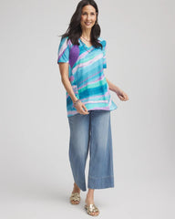 Chico's | Sea Print Short Sleeve Forward-Seam Tee/ Paradiso Blue