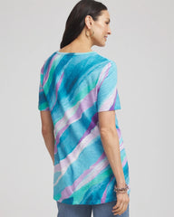 Chico's | Sea Print Short Sleeve Forward-Seam Tee/ Paradiso Blue