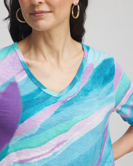 Chico's | Sea Print Short Sleeve Forward-Seam Tee/ Paradiso Blue