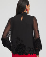 Chico's | Sheer Mesh Velvet Appliqué Top/ Black