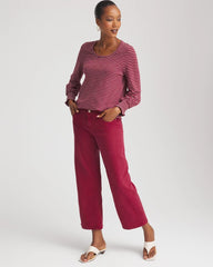 Chico's | Smocked-Sleeve Cotton-Slub Tee/ Russet Red
