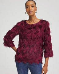 Chico's | Chevron Fringe Party Top/ Deep Chianti