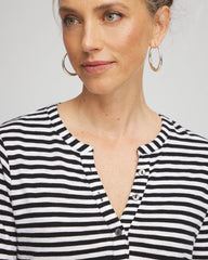Chico's | Striped Slub Splitneck Henley Tee/ Black