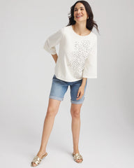 Chico's | Soutache Embroidered Wildflower Top/ Ecru
