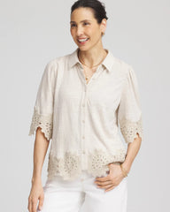 Chico's | Crochet Trim Linen Shirt/ River Rock
