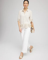 Chico's | Crochet Trim Linen Shirt/ River Rock