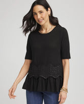 Chico's | Chevron Sequin Peplum Linen Tee/ Black