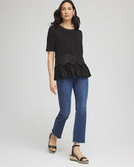 Chico's | Chevron Sequin Peplum Linen Tee/ Black