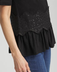 Chico's | Chevron Sequin Peplum Linen Tee/ Black