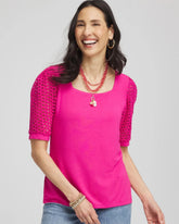 Chico's | Touch of Cool™ Crochet Lace Square-Neck Tee/ Crushed Berries