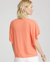 Chico's | Touch of Cool™ Handkerchief-Sleeve V-Neck Tee/ Sunset Peach
