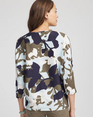 Chico's | Floral Wedge Top/ Blue Menthe