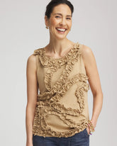Chico's | Sleeveless Ruffle-Appliqué Tank Top/ Cafe Aroma