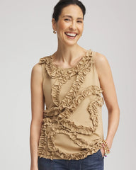 Chico's | Sleeveless Ruffle-Appliqué Tank Top/ Cafe Aroma