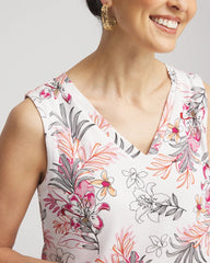 Chico's | Floral Sleeveless V-Neck Tank/ Alabaster