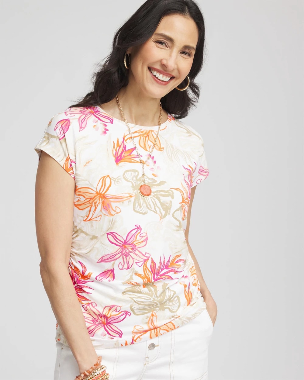 Chico's | Touch of Cool™ Tropical Floral Dolman Tee/ Alabaster