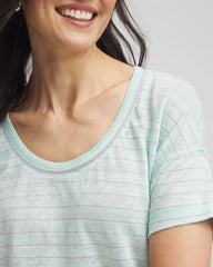 Chico's | Striped Sweater-Trim Linen Tee/ Teal Waters