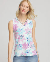 Chico's | Floral Sleeveless V-Neck Tank/ Paradiso Blue