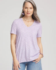 Chico's | Polka-Dot Short Sleeve Forward Seam Tee/ Gentle Lavender